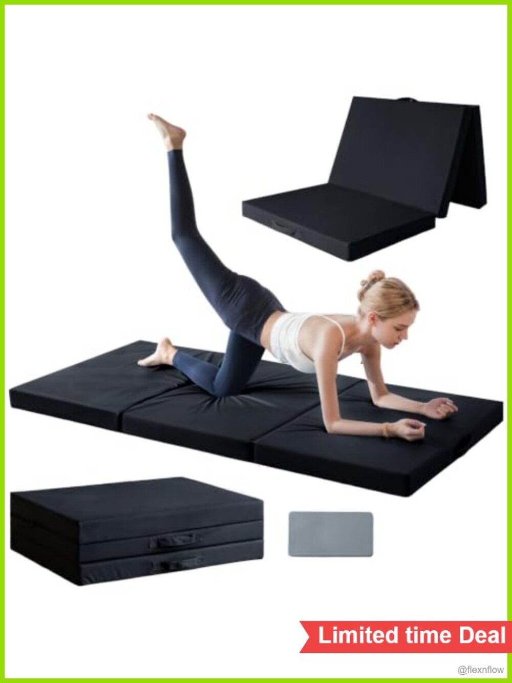 Tri-Folding Yoga Mat, Cushioned Exercise Mat for Home Gym Travel